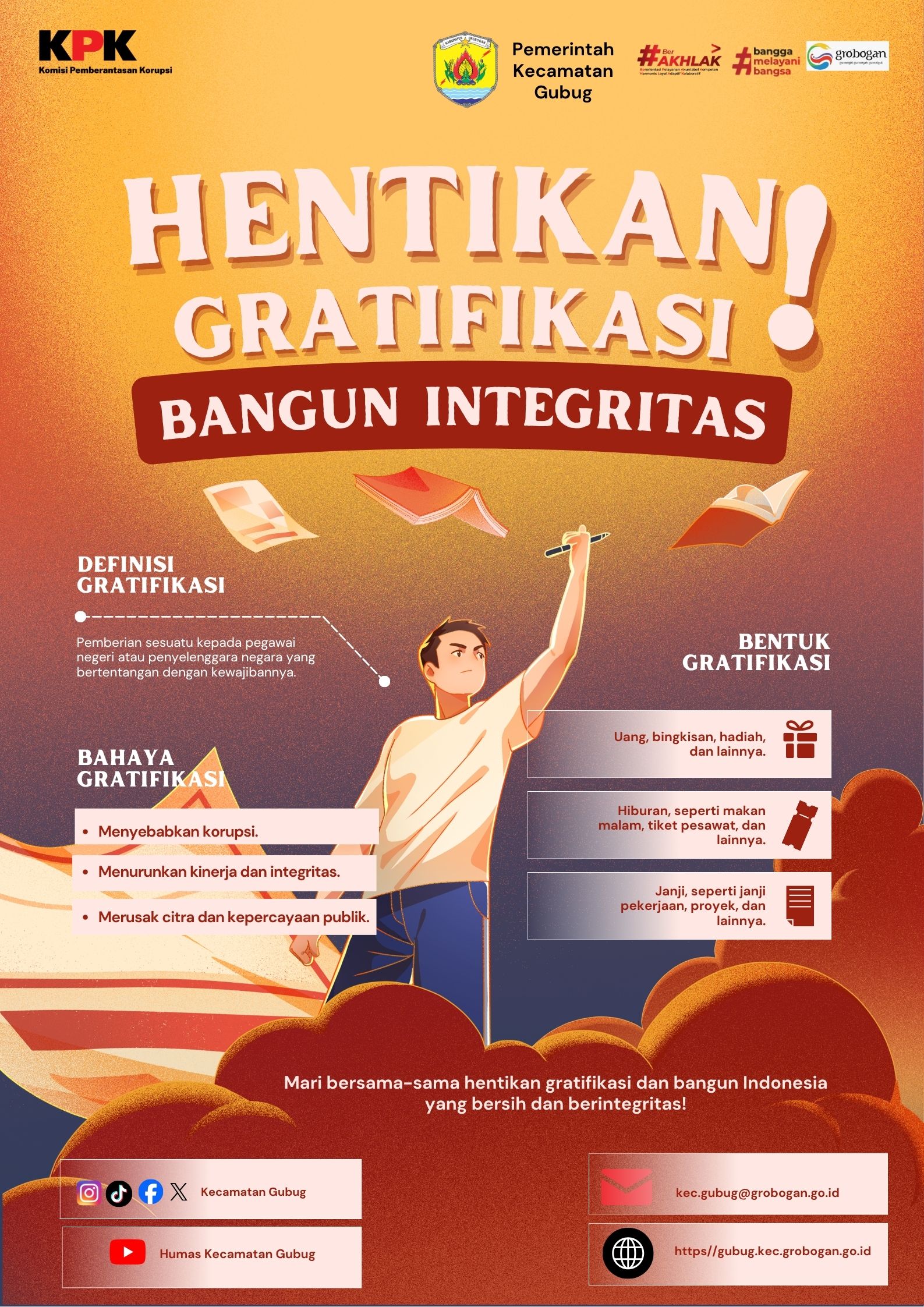Poster Stop Gratifikasi Ilustratif Merah dan Kuning