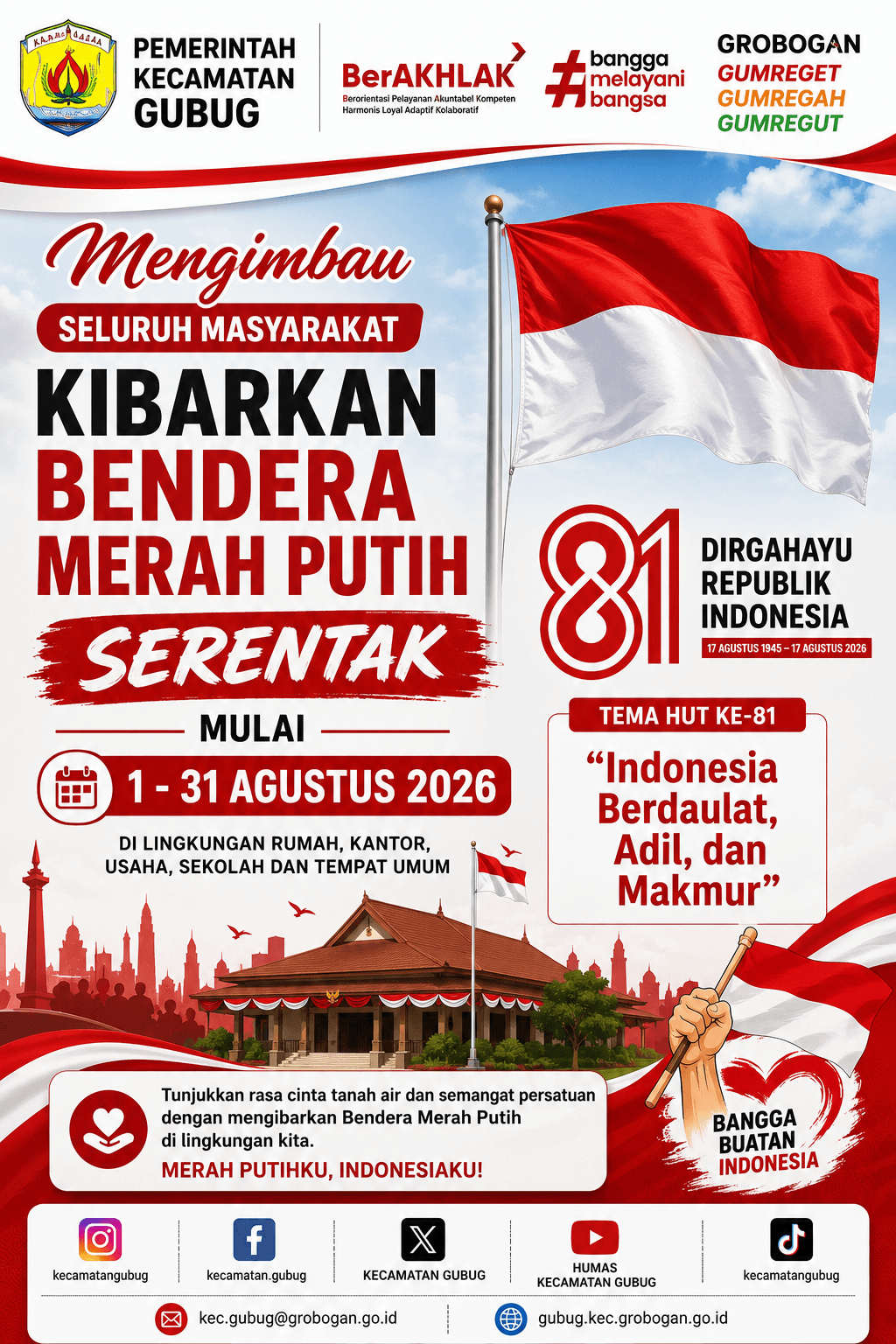 pengibaran bendera merah putih 1 31 agustus 2026
